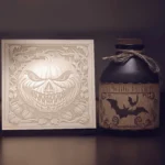 Halloween Lithophane on table with bat wing potion jar